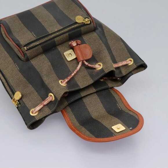 FENDI Pecan Canvas Backpack Brown Black gold Auth - Picture 10 of 16